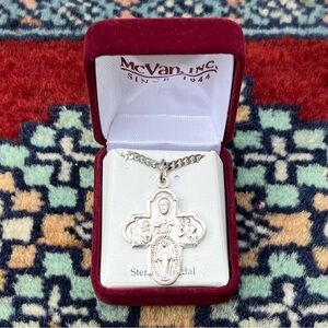 Sterling Silver 4-Way Cross St. Joseph Life of Christ Heavy Religious Medal